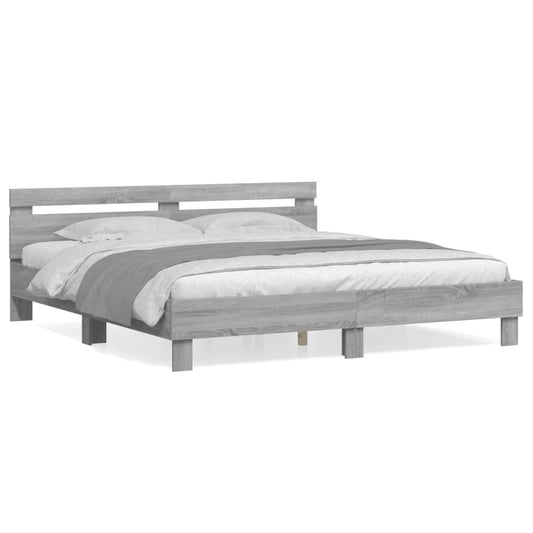 vidaXL Bed Frame | Grey Sonoma | Engineered wood, Plywood slats | King