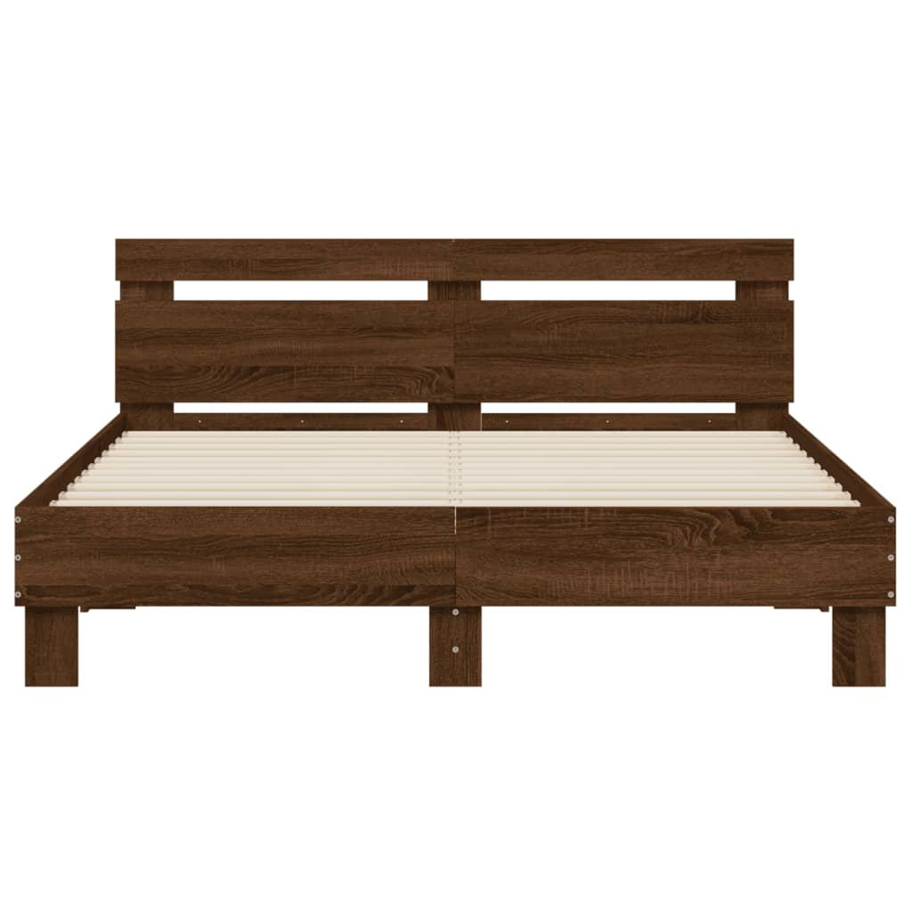 vidaXL Bed Frame | Brown Oak | Engineered wood, Plywood | King | Modern