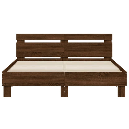 vidaXL Bed Frame | Brown Oak | Engineered wood, Plywood | King | Modern