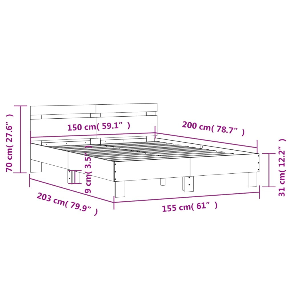 vidaXL Bed Frame | Brown Oak | Engineered wood, Plywood | King | Modern