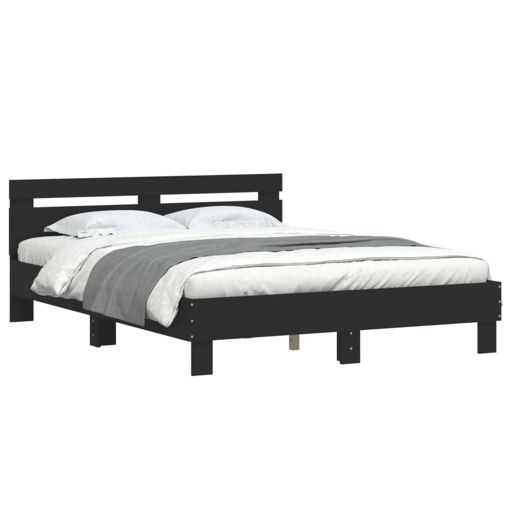 vidaXL Bed Frame | Black | Engineered wood | Double | Modern | Bed Frame