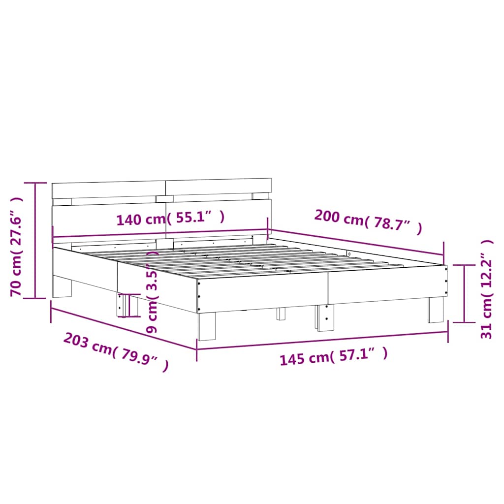 vidaXL Bed Frame without Mattress Black 140x200 cm