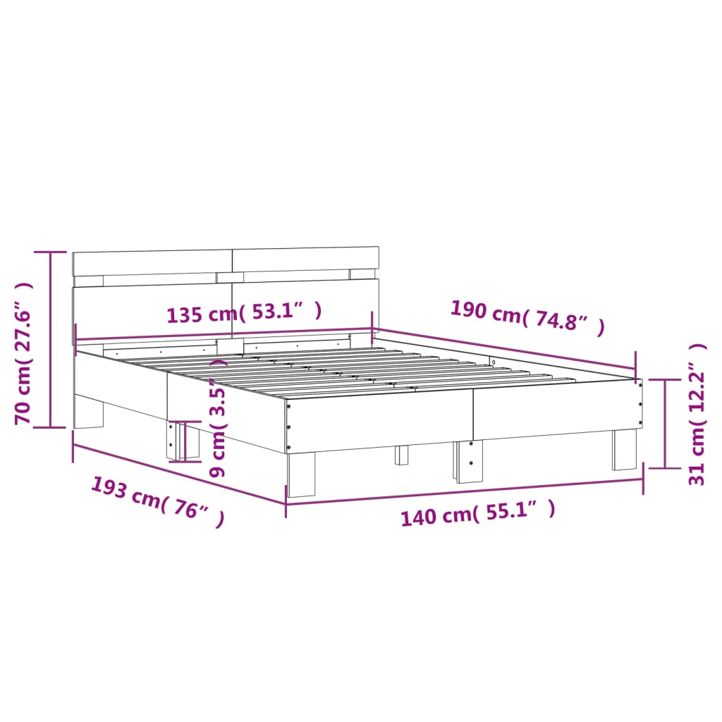 vidaXL Bed Frame without Mattress Smoked Oak 135x190 cm Double
