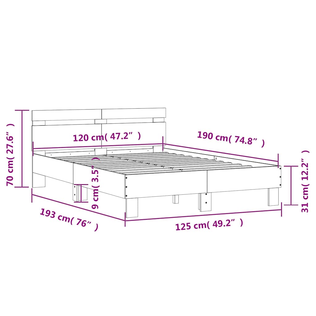 vidaXL Bed Frame without Mattress Sonoma Oak 120x190 cm