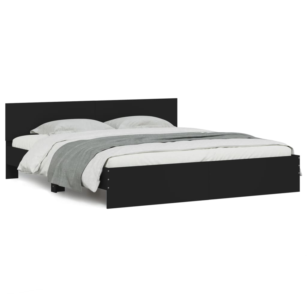 vidaXL Bed Frame | Black | Engineered wood and plywood | 200x200 cm | Modern