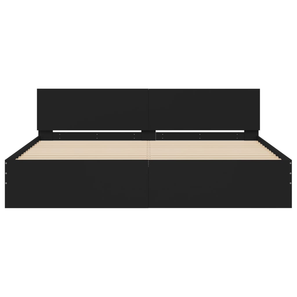 vidaXL Bed Frame | Black | Engineered wood and plywood | 200x200 cm | Modern