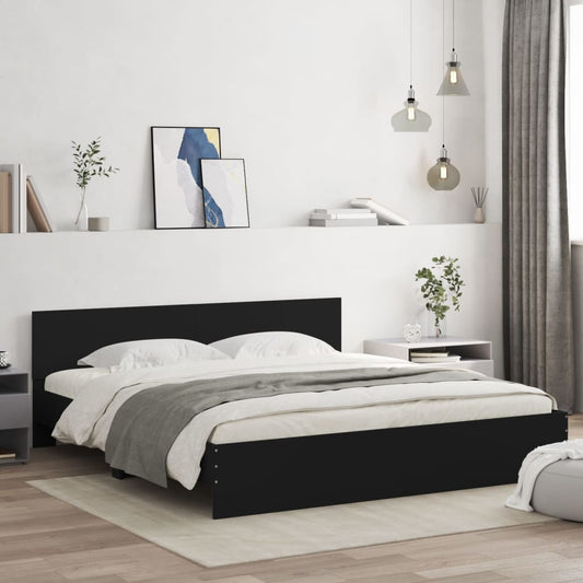 vidaXL Bed Frame | Black | Engineered wood and plywood | 200x200 cm | Modern