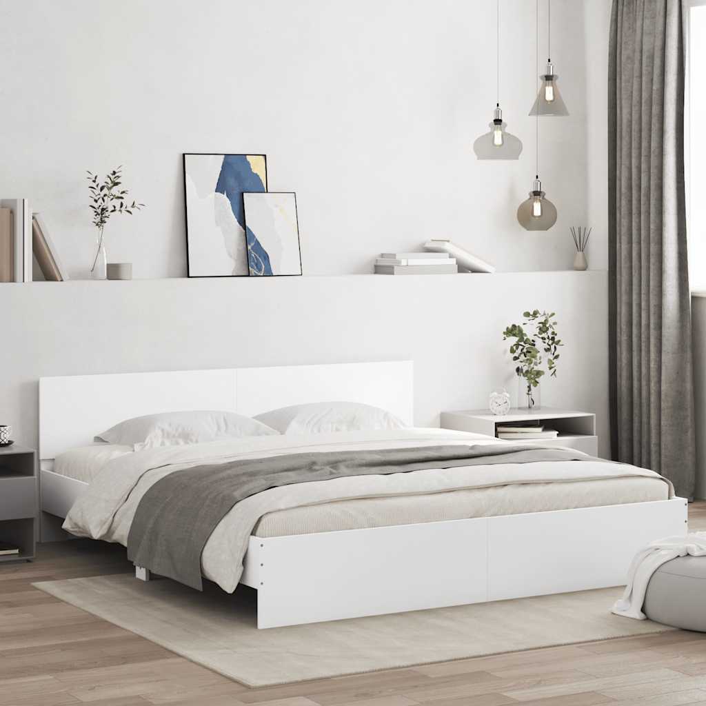 vidaXL Bed Frame | White | Engineered wood, Plywood | Super King | Modern