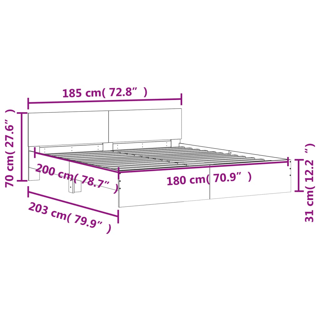 vidaXL Bed Frame | Black | Engineered wood | Super King | Bed Frame