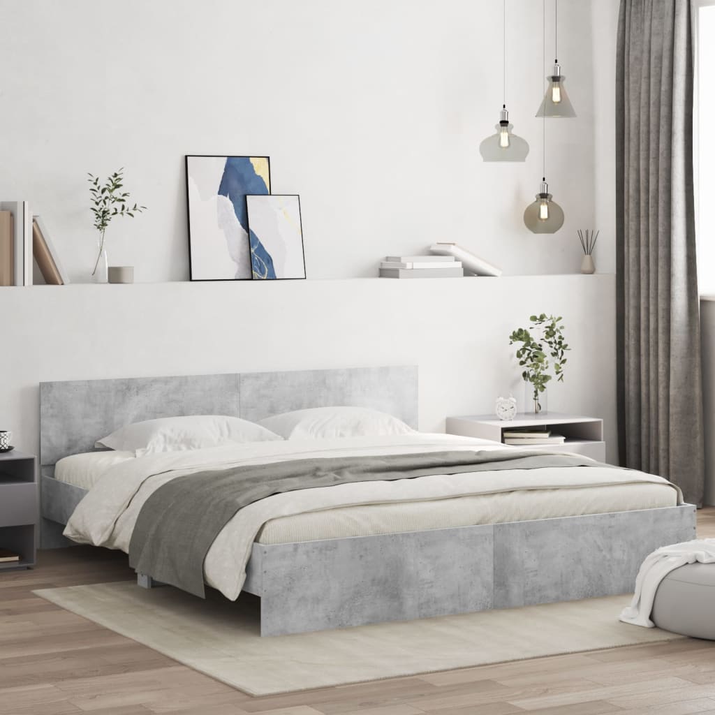 vidaXL Bed Frame | Concrete grey | Engineered wood, Plywood | Super King
