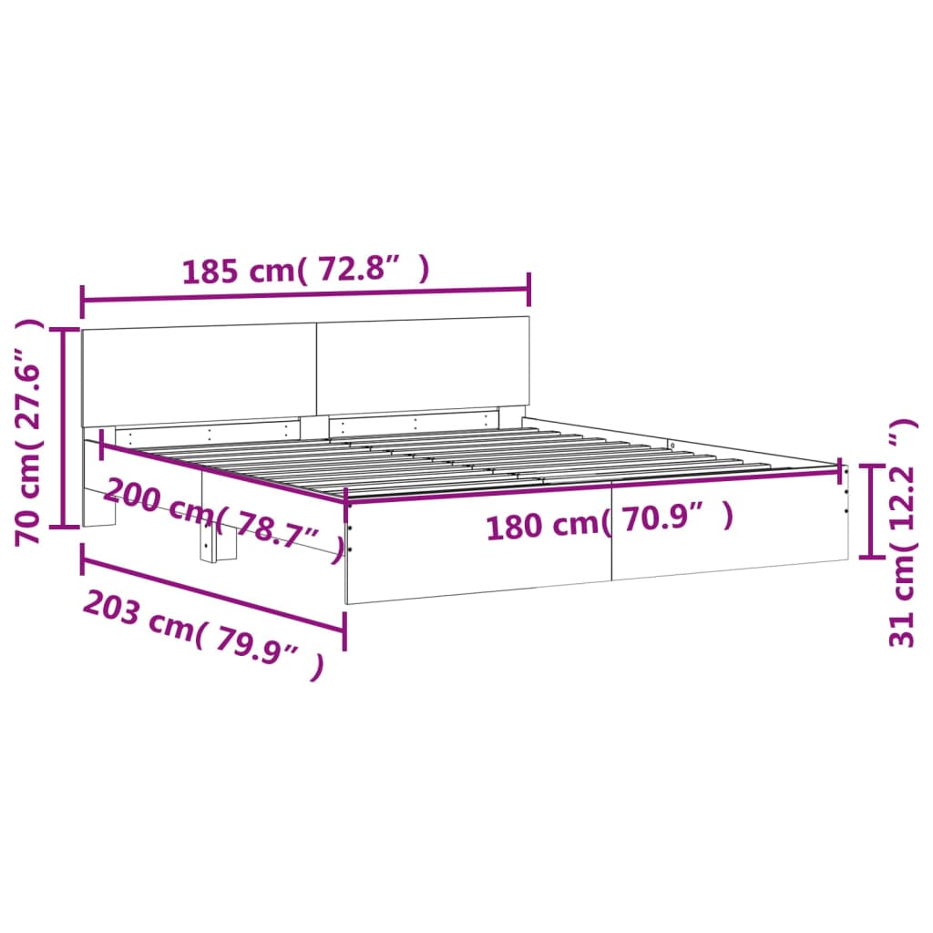 vidaXL Bed Frame | Smoked Oak | Engineered Wood, Plywood | Super King | Durable