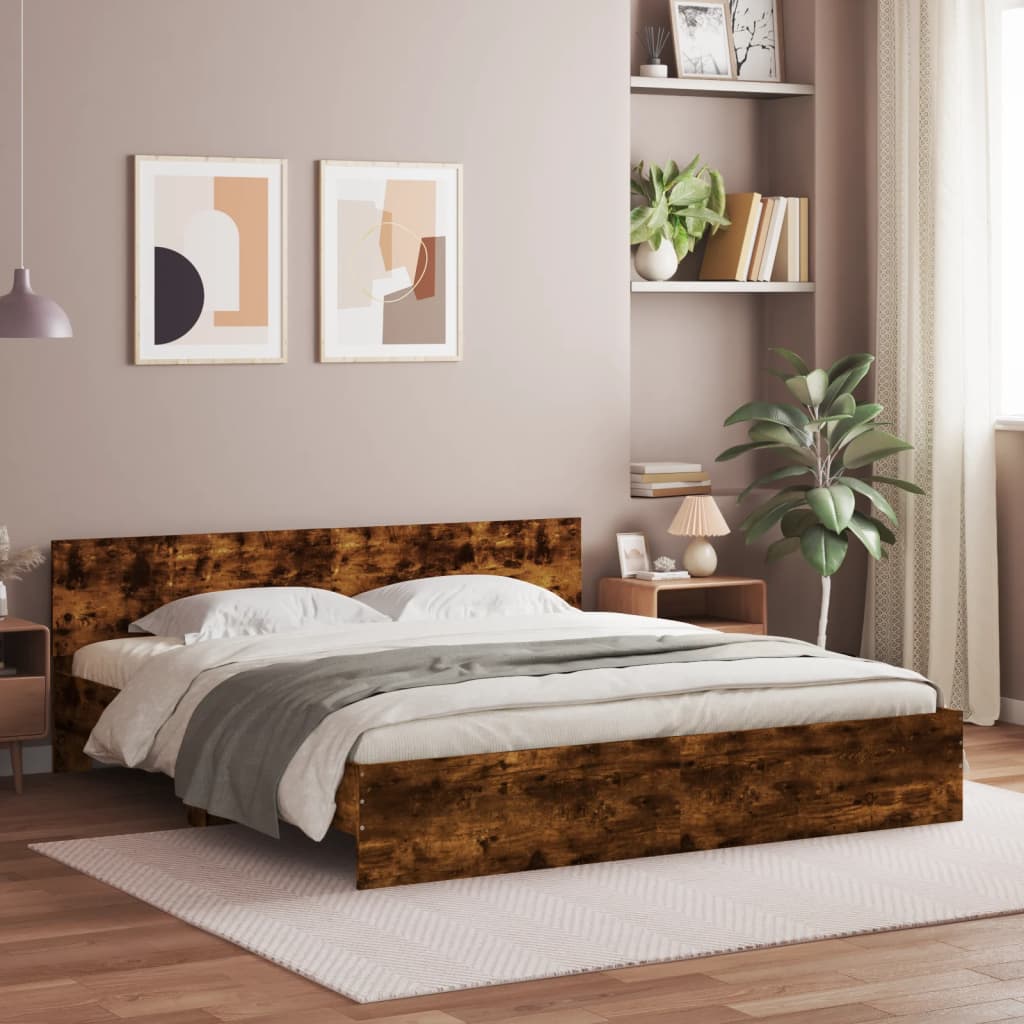 vidaXL Bed Frame | Smoked Oak | Engineered Wood, Plywood | Super King | Durable