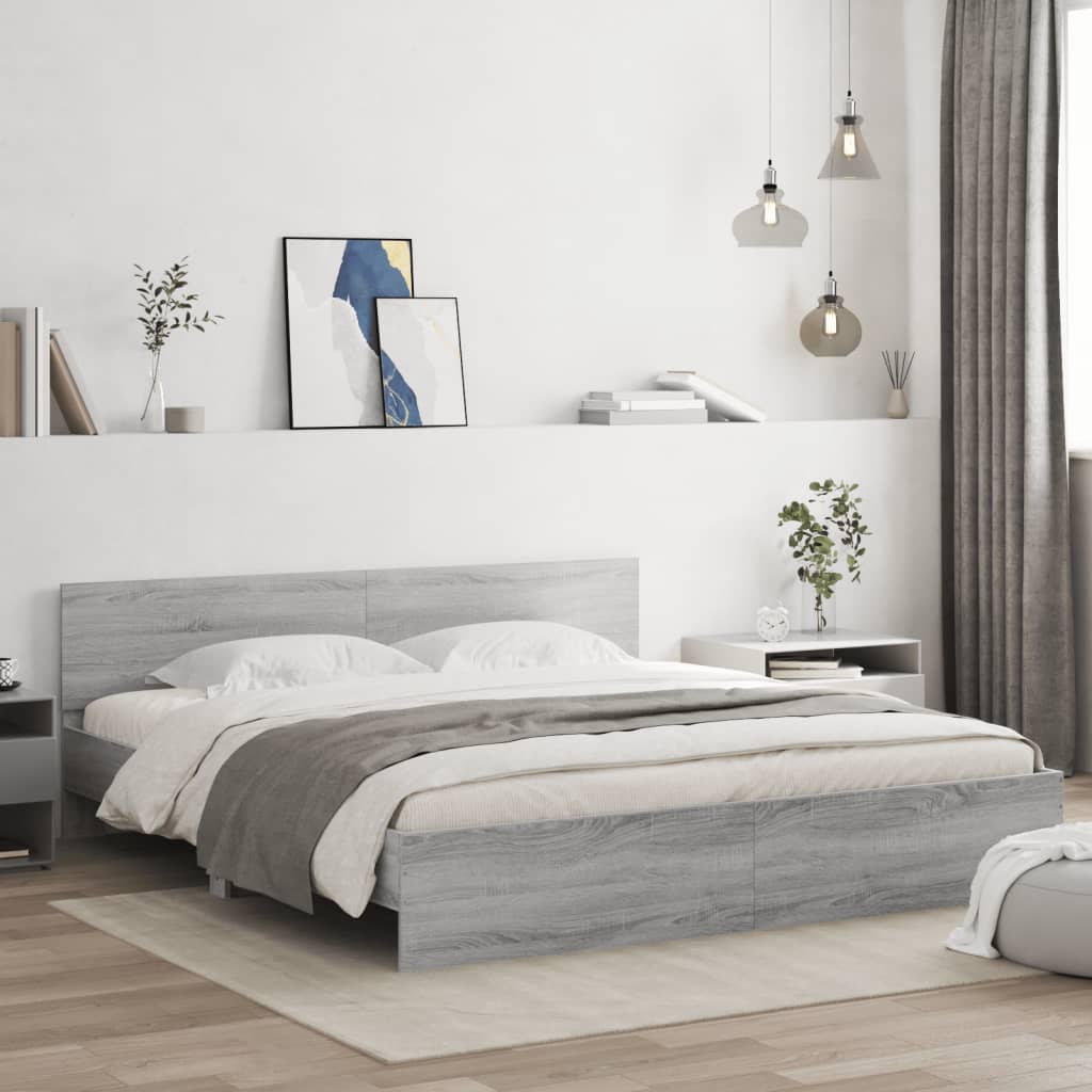 vidaXL Bed Frame | Grey Sonoma | Engineered wood, Plywood | Super King | Durable