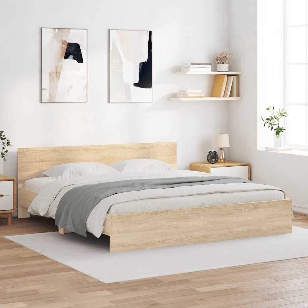 vidaXL Bed Frame | Sonoma oak | Engineered wood, Plywood | Double | Durable