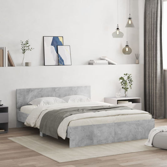 vidaXL Bed Frame | Concrete Grey | Engineered wood, Plywood | Double | Modern