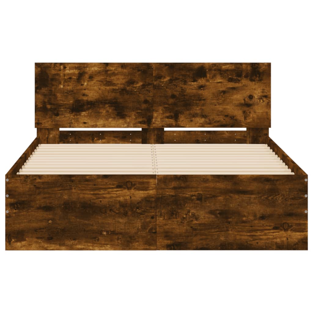 vidaXL Bed Frame | Smoked Oak | Engineered wood, Plywood | Standard Double