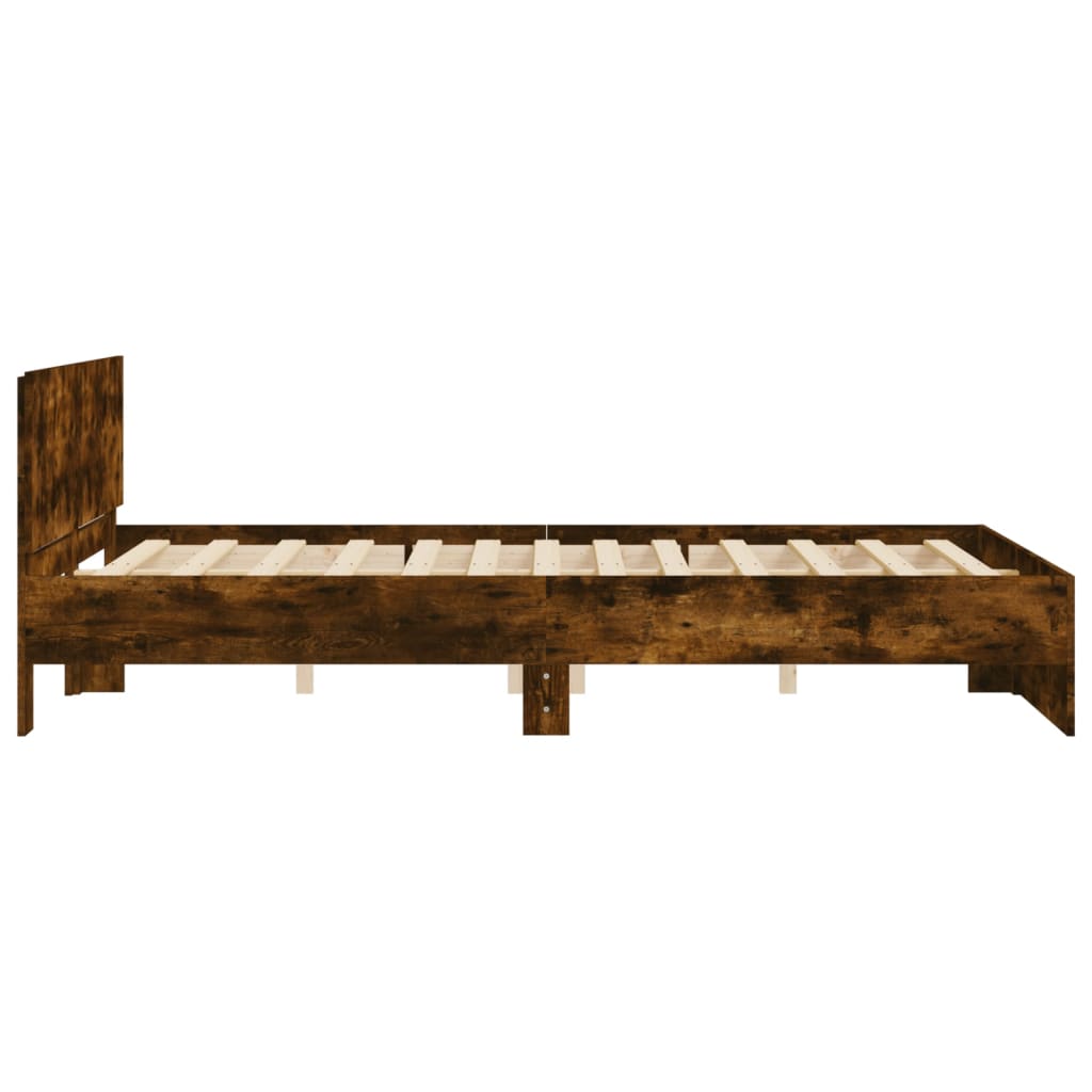 vidaXL Bed Frame | Smoked oak | Engineered wood, Plywood | 140 x 190 cm | Sturdy