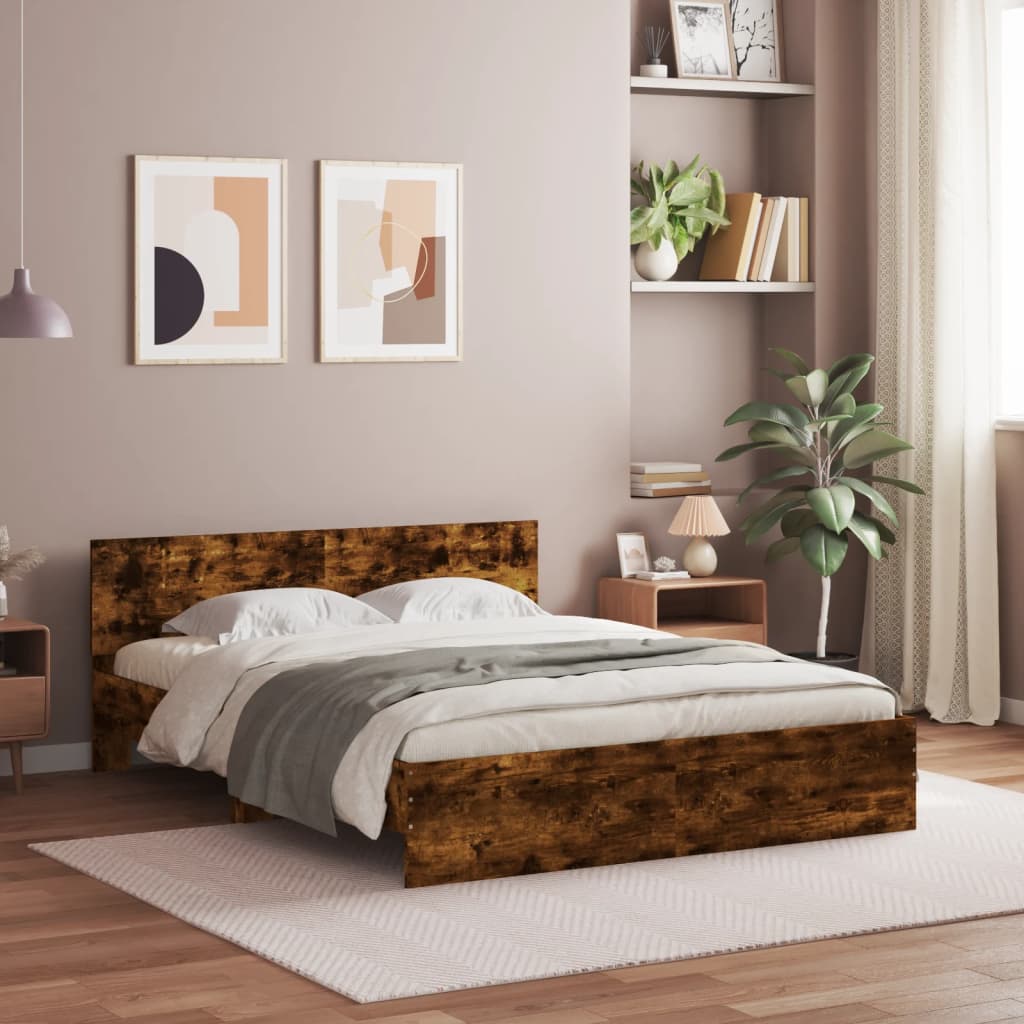 vidaXL Bed Frame | Smoked oak | Engineered wood, Plywood | 140 x 190 cm | Sturdy