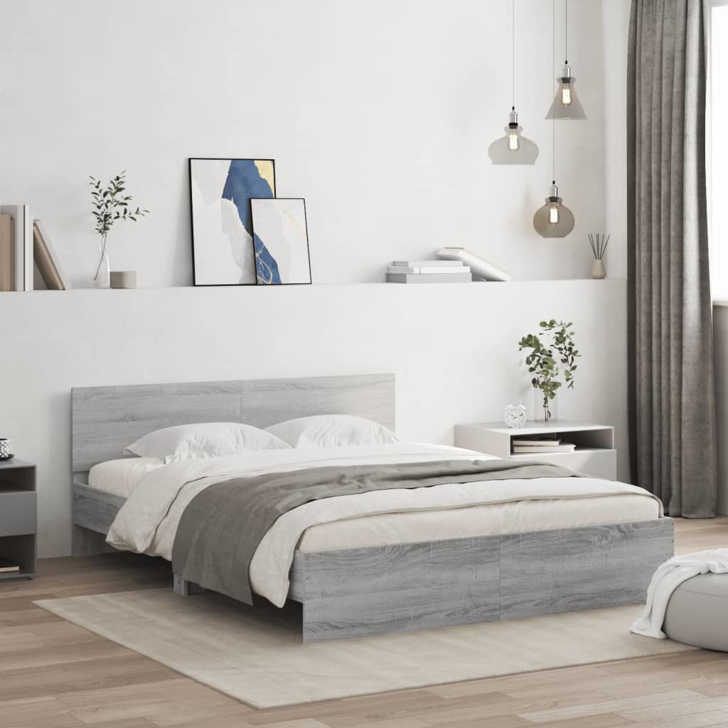 vidaXL Bed Frame | Grey Sonoma | Engineered wood and Plywood | Double | Durable