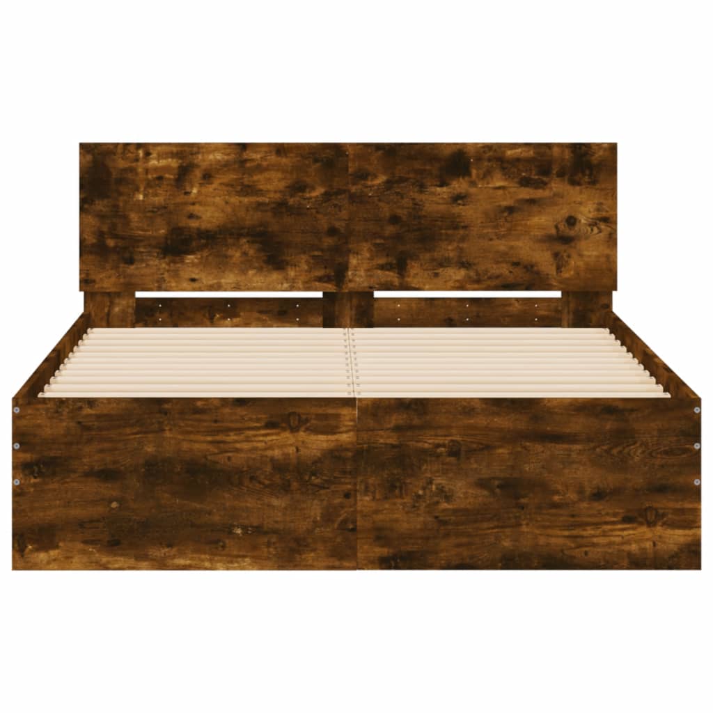 vidaXL Bed Frame | Smoked Oak | Engineered Wood | 135x190 cm Double | Modern