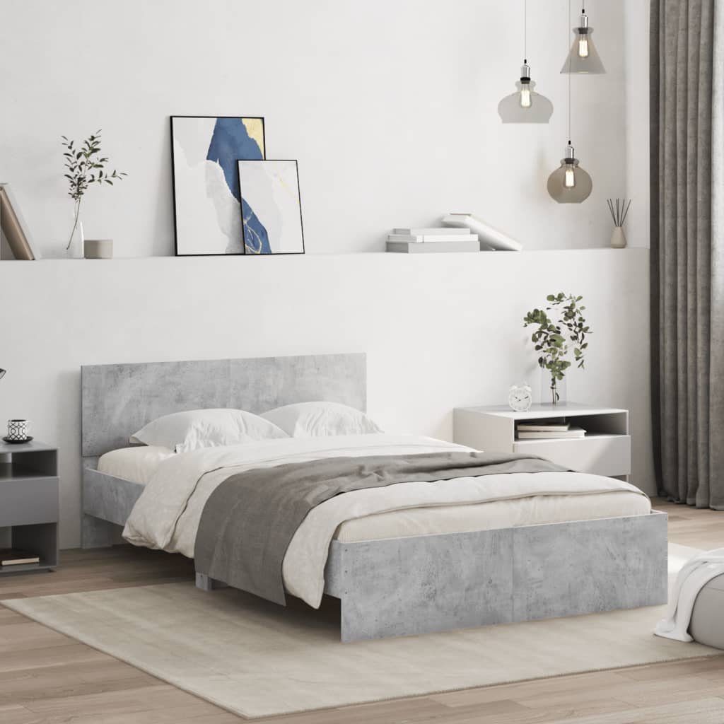 vidaXL Bed Frame | Concrete Grey | Engineered wood, Plywood | Small Double