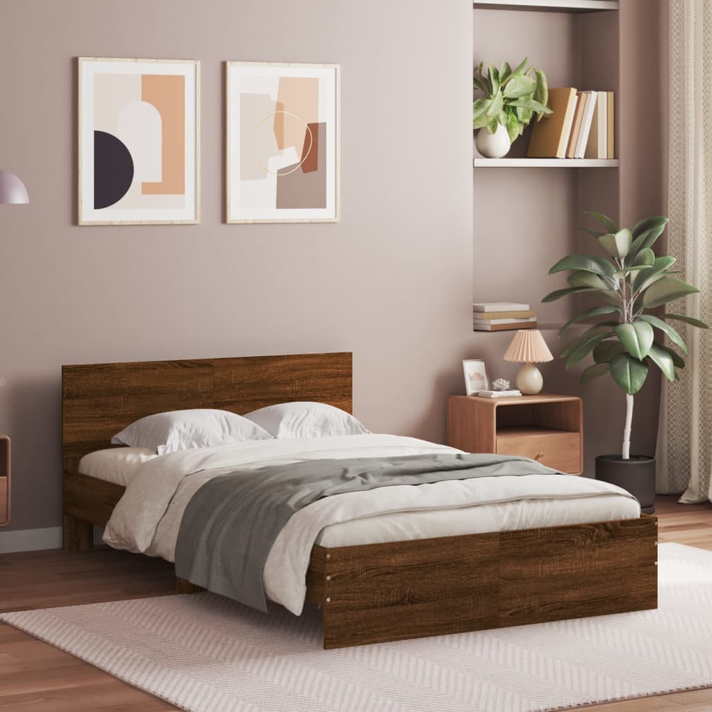 vidaXL Bed Frame | Brown Oak | Engineered wood, Plywood | Small Double | Modern