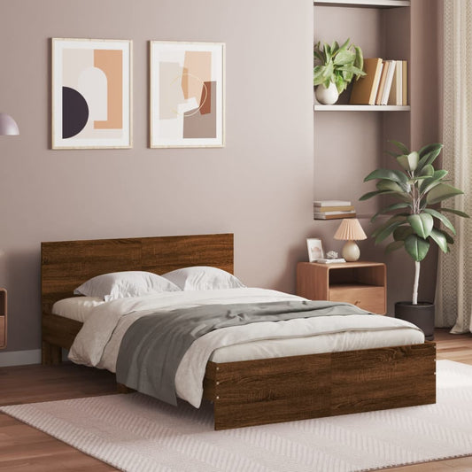 vidaXL Bed Frame | Brown Oak | Engineered wood, Plywood | Small Double | Modern