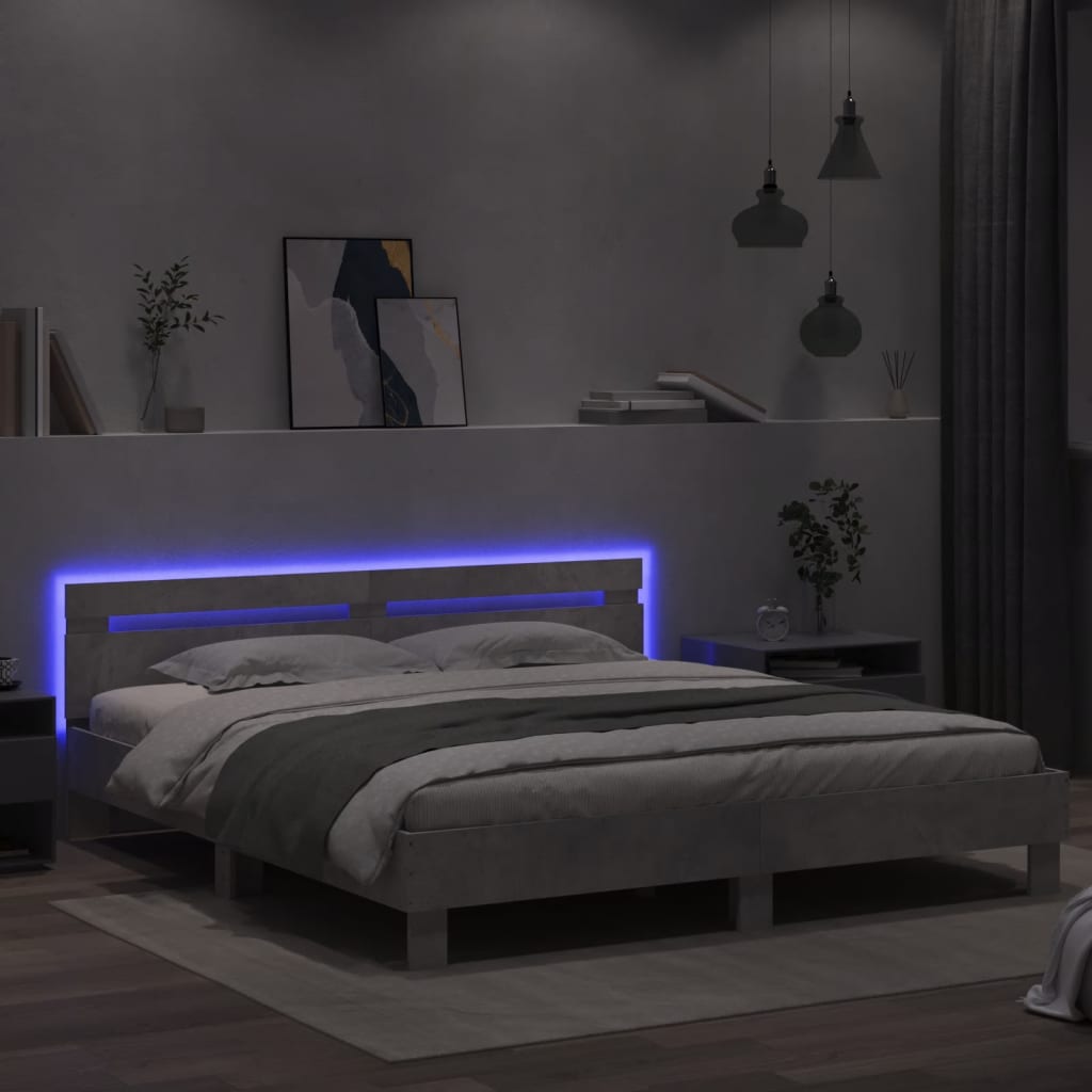 vidaXL Bed Frame | Concrete grey | Engineered wood, plywood | Double | Bed Frame