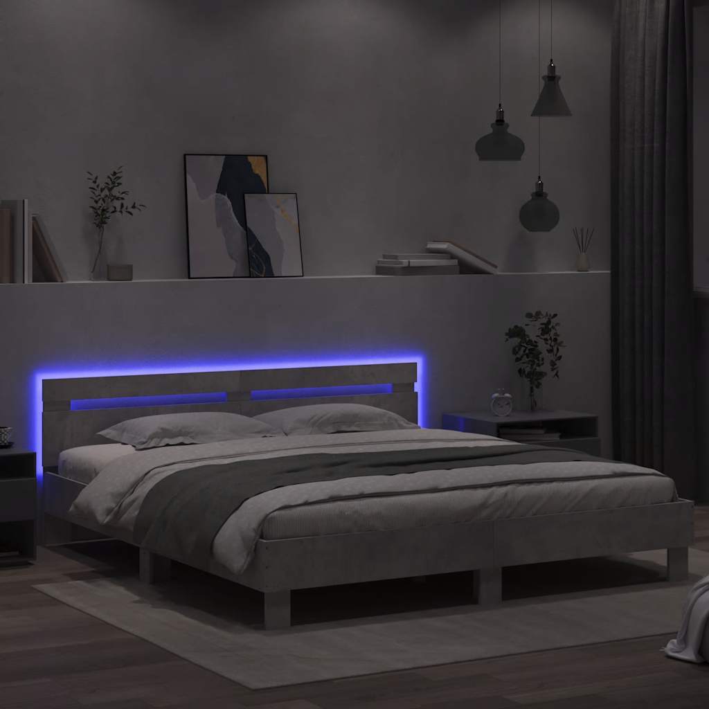 vidaXL Bed Frame with LED without Mattress Concrete Grey 200x200 cm