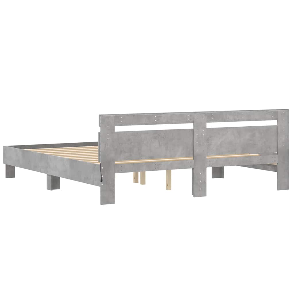 vidaXL Bed Frame with LED without Mattress Concrete Grey 200x200 cm
