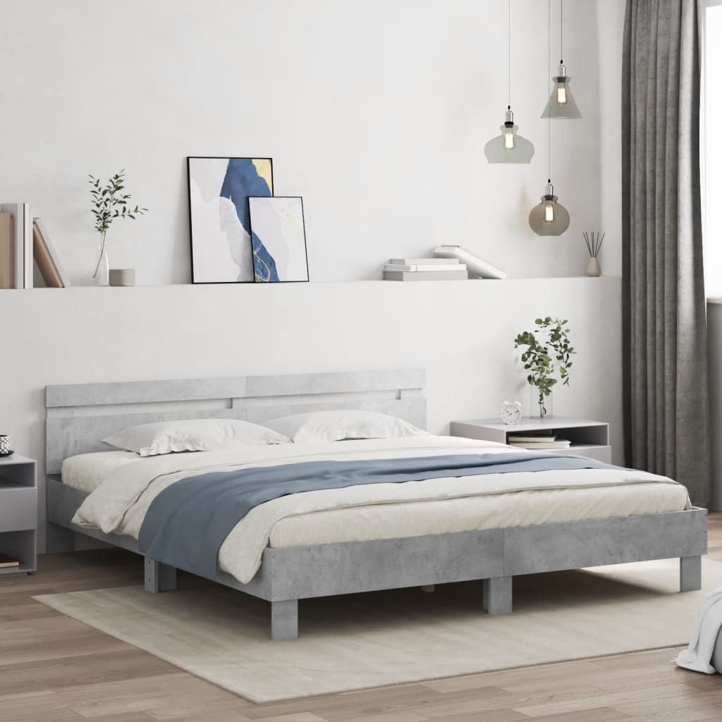 vidaXL Bed Frame | Concrete grey | Engineered wood, plywood | Double | Bed Frame