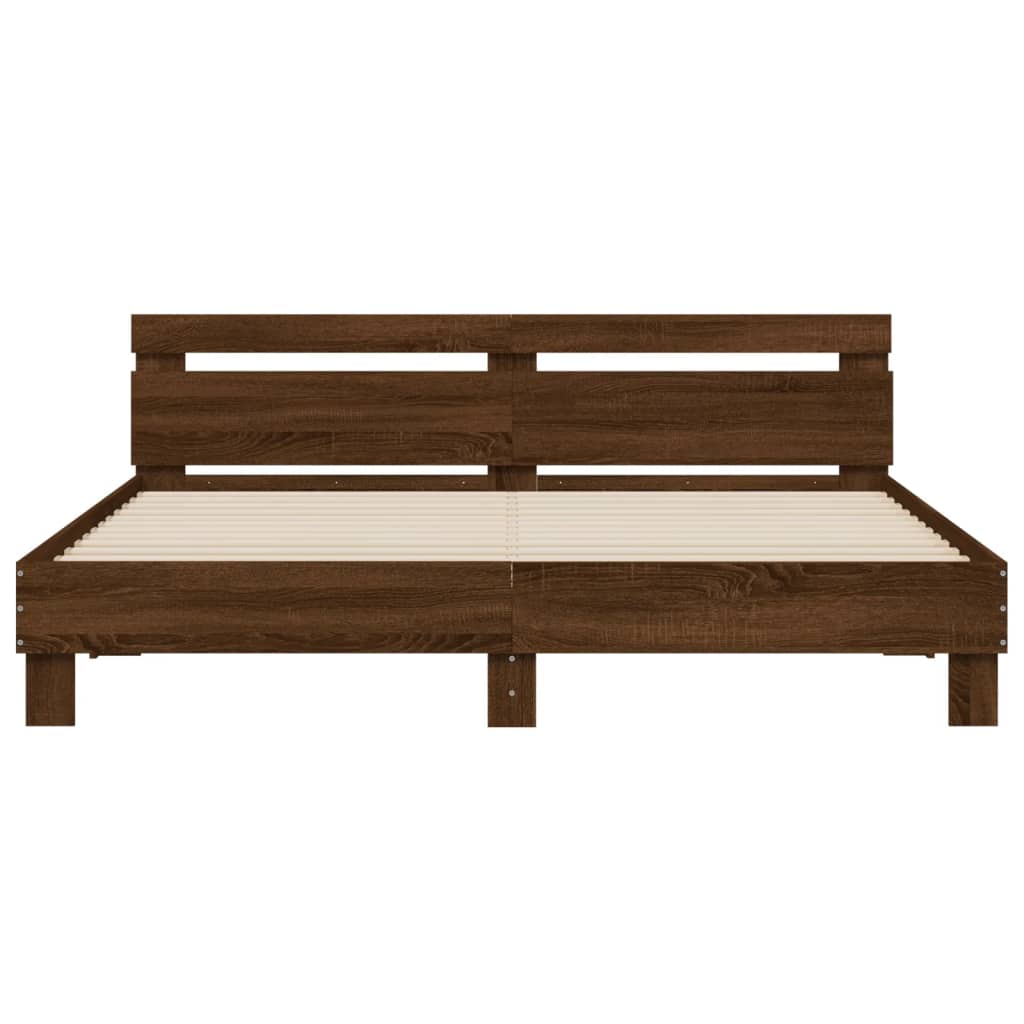 vidaXL Bed Frame with LED without Mattress Brown Oak 200x200 cm
