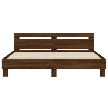 vidaXL Bed Frame with LED without Mattress Brown Oak 200x200 cm
