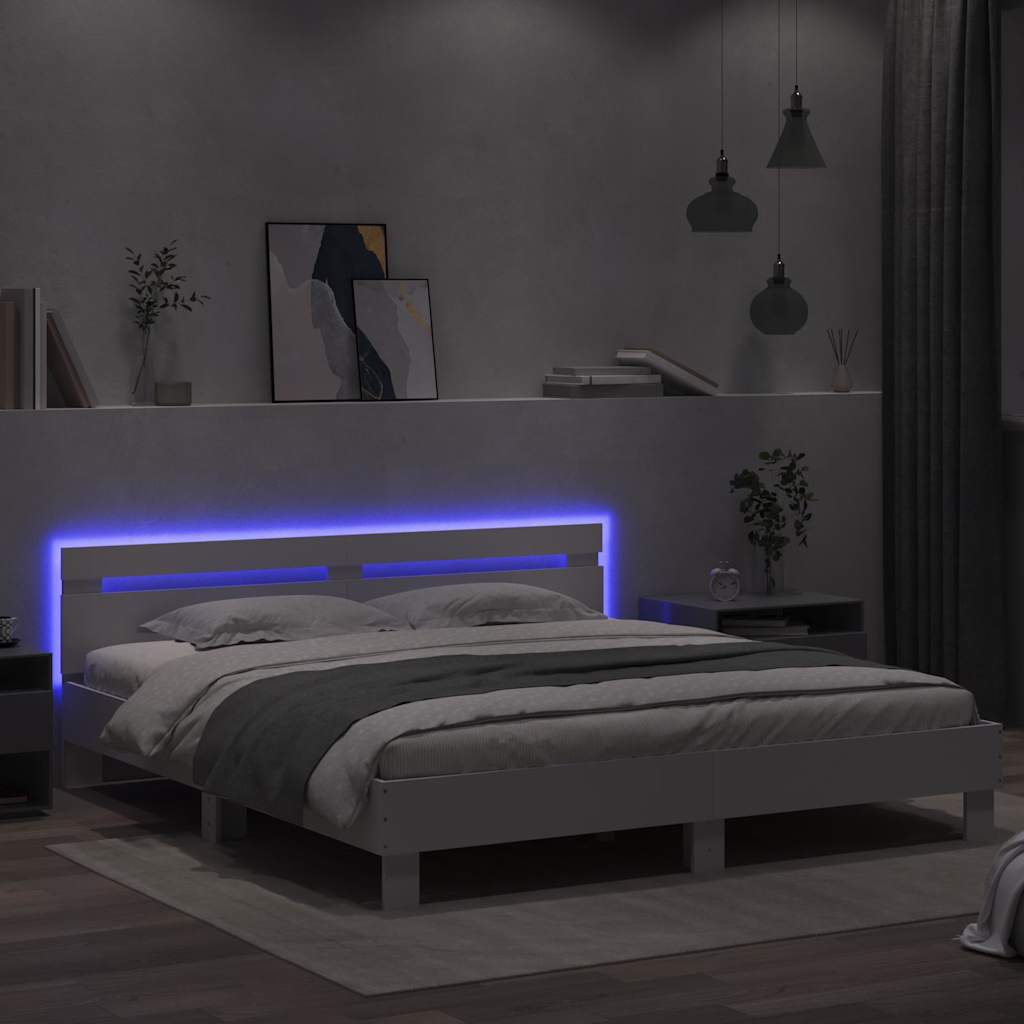 vidaXL Bed Frame with LED without Mattress White 180x200 cm