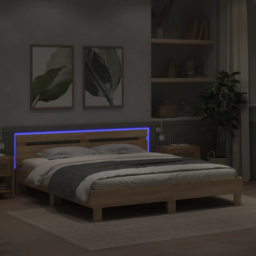 vidaXL Bed Frame with LED without Mattress Sonoma Oak 180x200 cm Super King