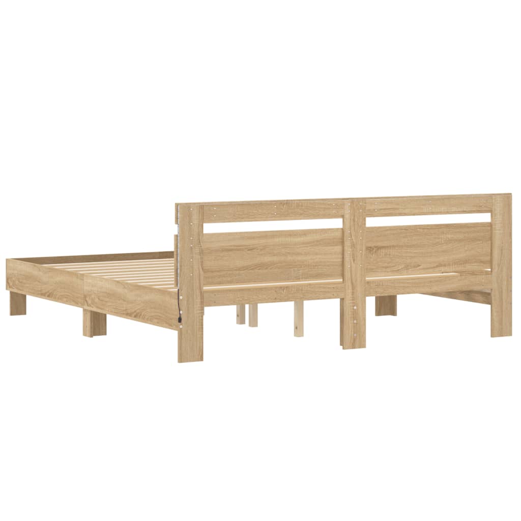 vidaXL Bed Frame with LED without Mattress Sonoma Oak 180x200 cm Super King