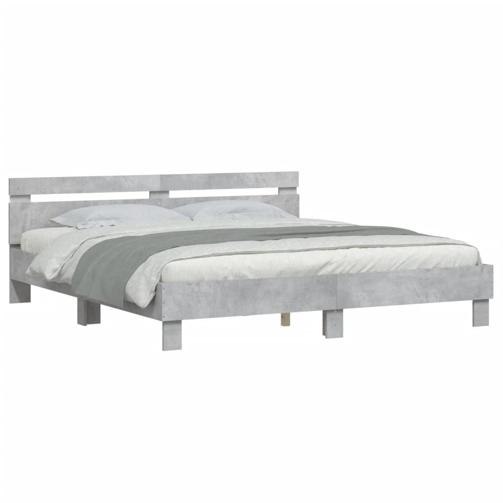 vidaXL Bed Frame with LED without Mattress Concrete Grey 180x200 cm Super King