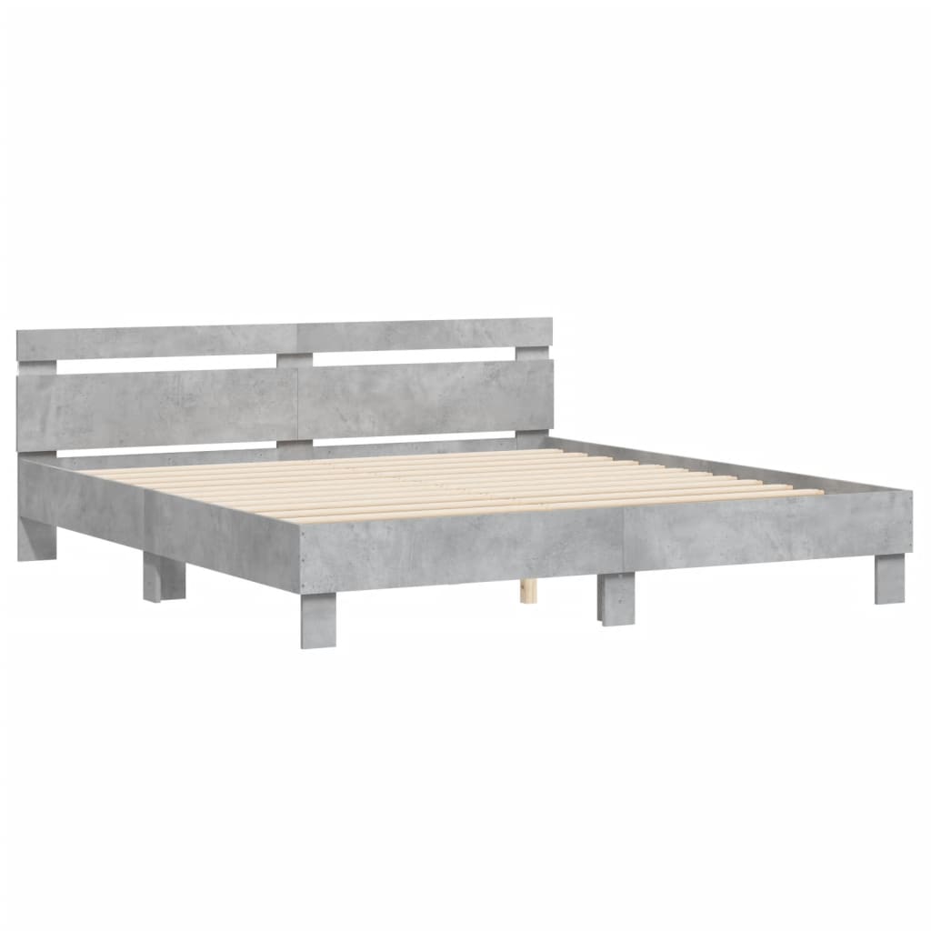 vidaXL Bed Frame with LED without Mattress Concrete Grey 180x200 cm Super King