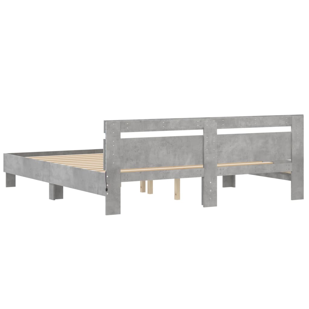 vidaXL Bed Frame with LED without Mattress Concrete Grey 180x200 cm Super King
