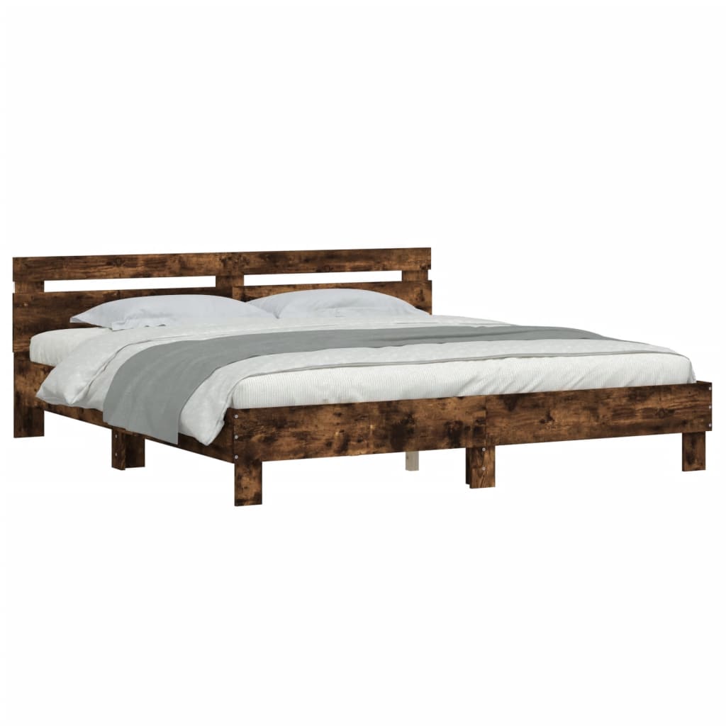 vidaXL Bed Frame with LED without Mattress Smoked Oak 180x200 cm Super King