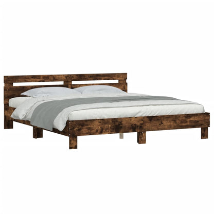 vidaXL Bed Frame with LED without Mattress Smoked Oak 180x200 cm Super King