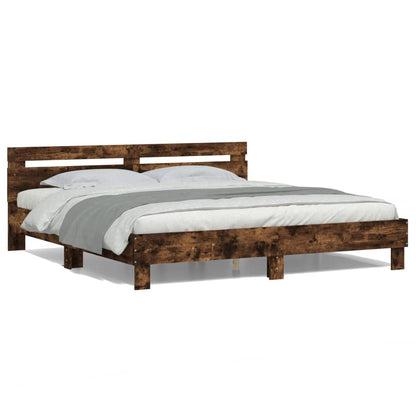 vidaXL Bed Frame with LED without Mattress Smoked Oak 180x200 cm Super King