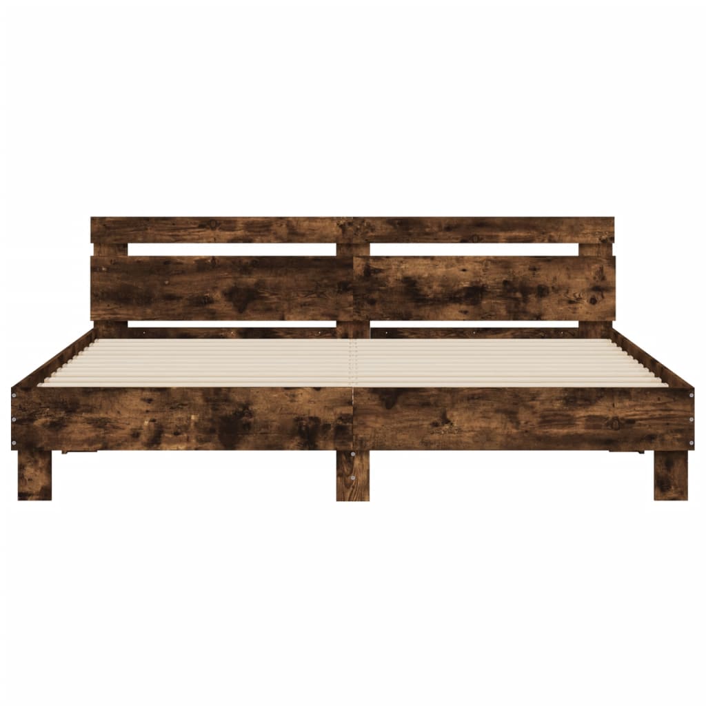 vidaXL Bed Frame with LED without Mattress Smoked Oak 180x200 cm Super King
