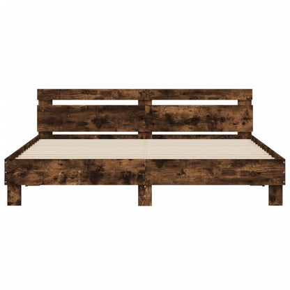 vidaXL Bed Frame with LED without Mattress Smoked Oak 180x200 cm Super King
