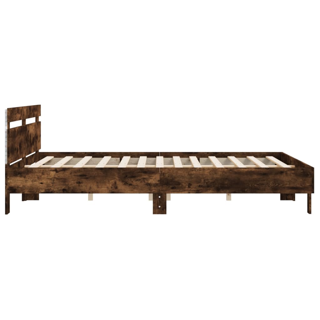 vidaXL Bed Frame with LED without Mattress Smoked Oak 180x200 cm Super King