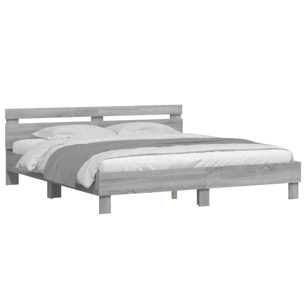 vidaXL Bed Frame with LED without Mattress Grey Sonoma 180x200 cm Super King