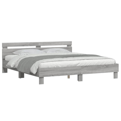 vidaXL Bed Frame with LED without Mattress Grey Sonoma 180x200 cm Super King