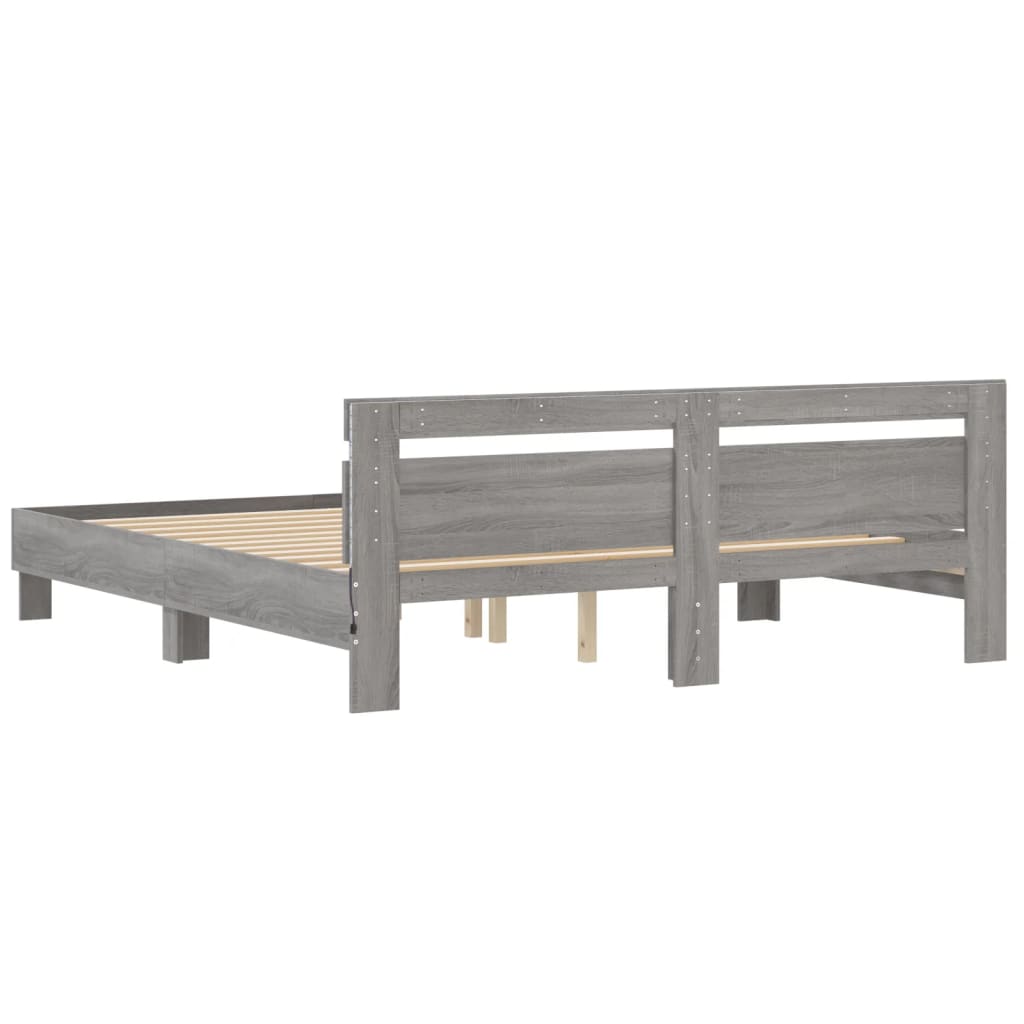 vidaXL Bed Frame with LED without Mattress Grey Sonoma 180x200 cm Super King