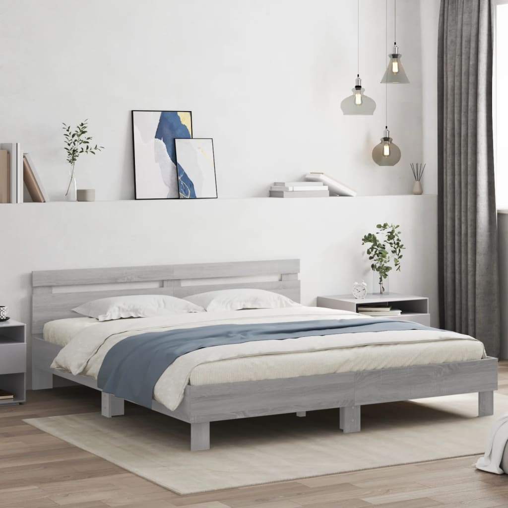 vidaXL Bed Frame with LED without Mattress Grey Sonoma 180x200 cm Super King