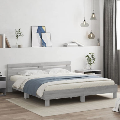 vidaXL Bed Frame with LED without Mattress Grey Sonoma 180x200 cm Super King